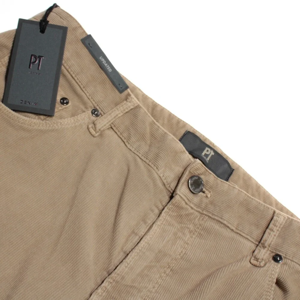 PT Torino NWT 5 Pocket Jean Cut Corduroy Pants Size 38 US Jazz in Beige Cotton